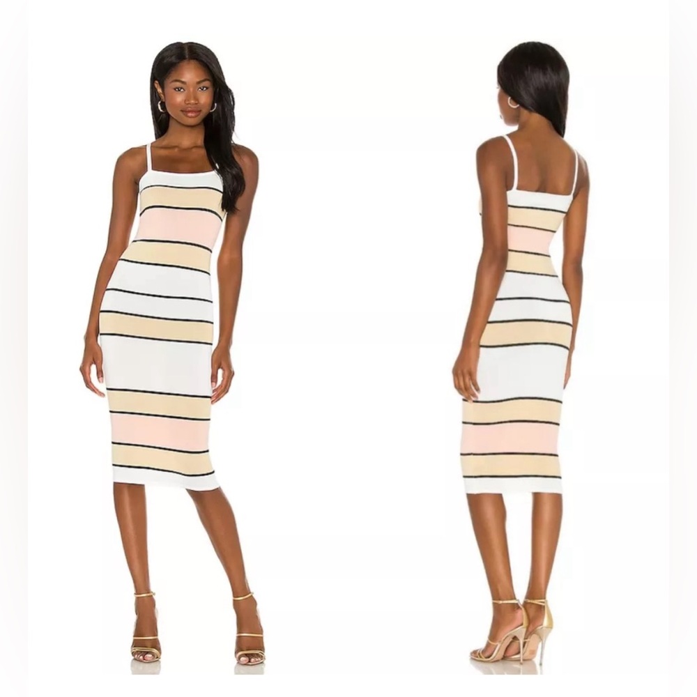 NWOT SNDYS. Florida Ribbed Knit Bodycon Midi Dress in Stripe Size 2 XS